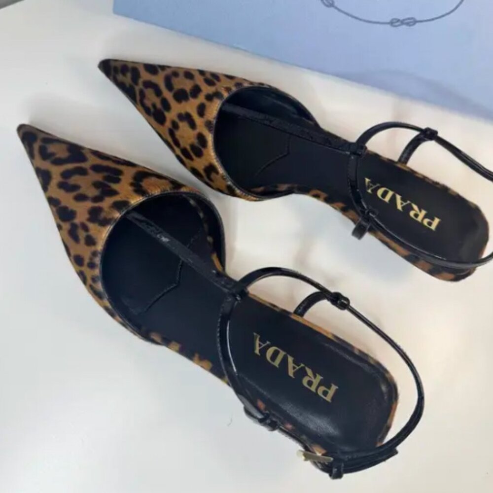 Prada Leopard Print T-Strap Ballerina Pumps